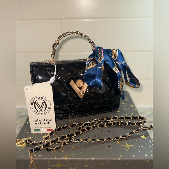 Valentino Orlandi Handbags - Valentino Orlandi Black Quilted Crossbody Bag with Chain Strap - Vegan Leather